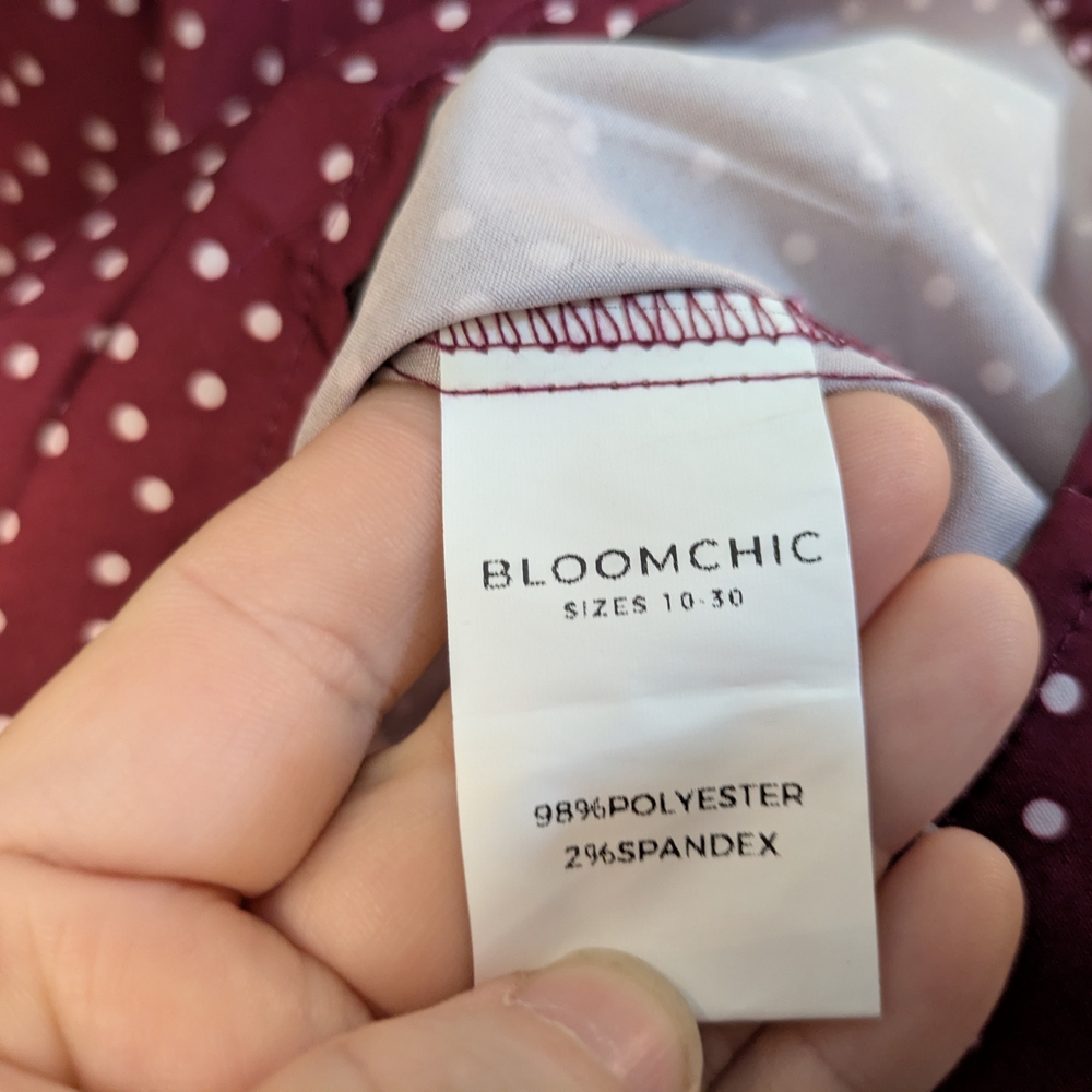 BloomChic Burgundy Polka Dot Scoop Neck Blouse - Picture 6 of 11